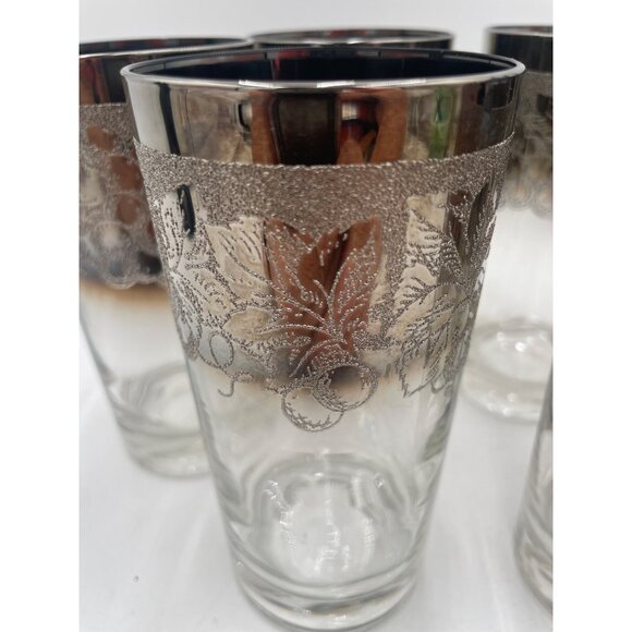 Vintage Silver-Trimmed Ombre Floral Highball Glasses Set Of 6 1950’s Set Of 7 Do - Picture 5 of 5